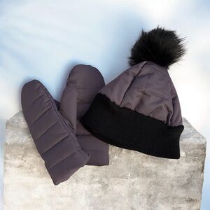 Arctic Expedition Quilted Pom-Pom Beanie and Mittens Set